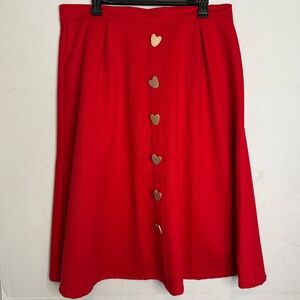 Chicwish Red A-Line Skirt with Heart Buttons